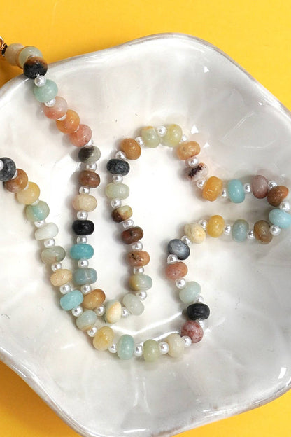 NATURAL STONE CHARM  SPRING CLASP BEADED NECKLACE | 40NK9467: B