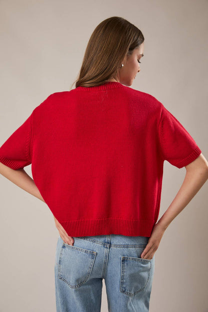 Le-Lis SHORT SLEEVE CARDIGAN: LT BLUE
