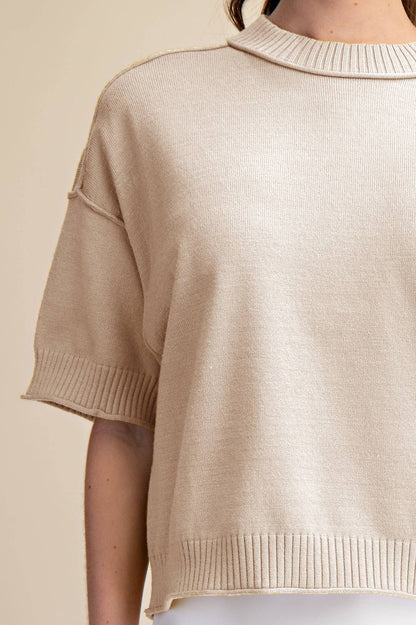 Relaxed Sweater Crew-Neck Elbow Beige