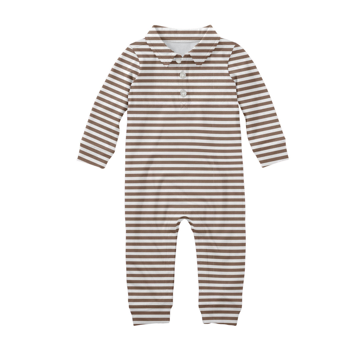 Brown Stripes Sweatshirt Polo Romper 3-6mo