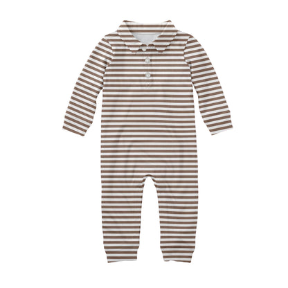Brown Stripes Sweatshirt Polo Romper 3-6mo