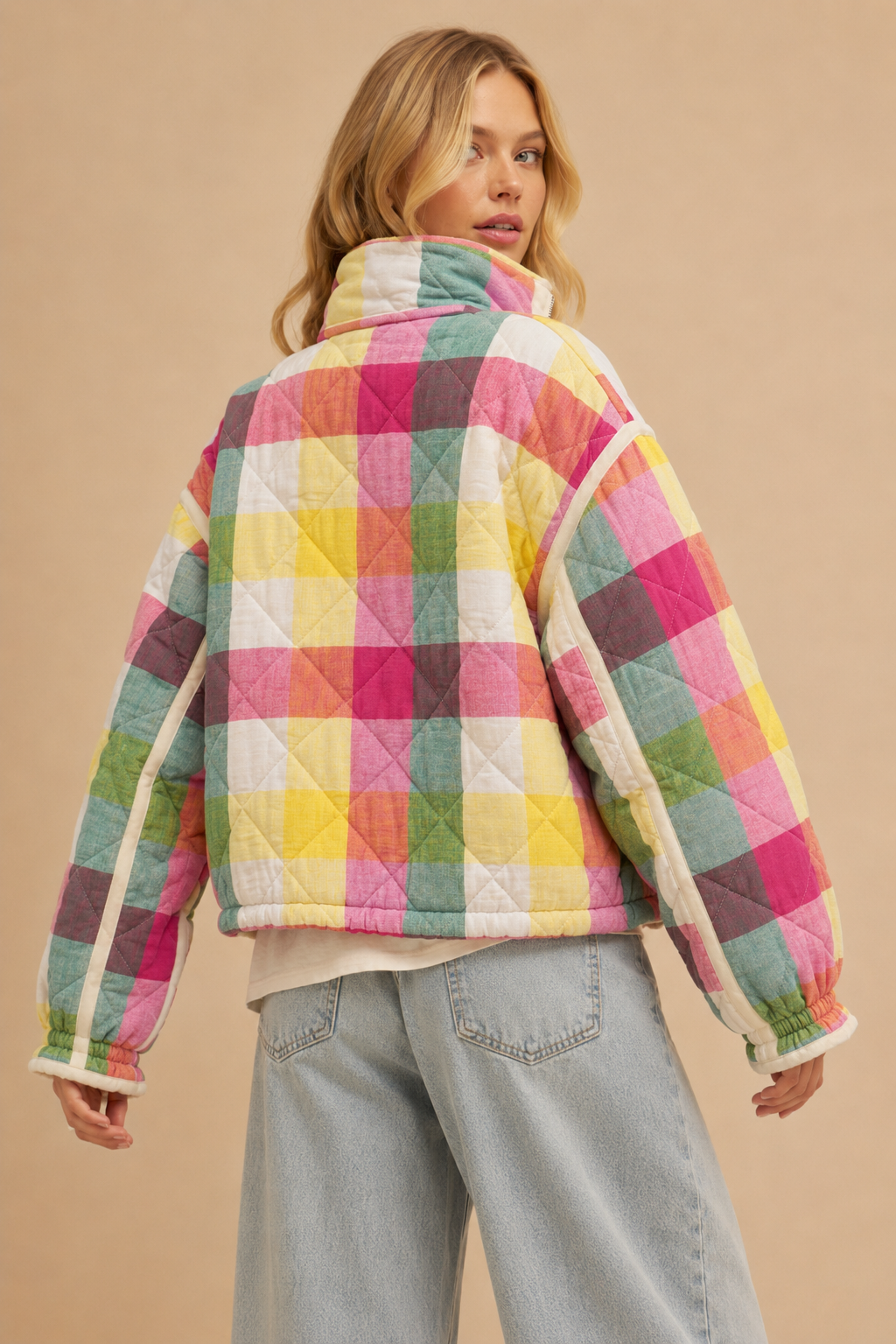 Multi-color Plaid Padded Rainbow Jacket