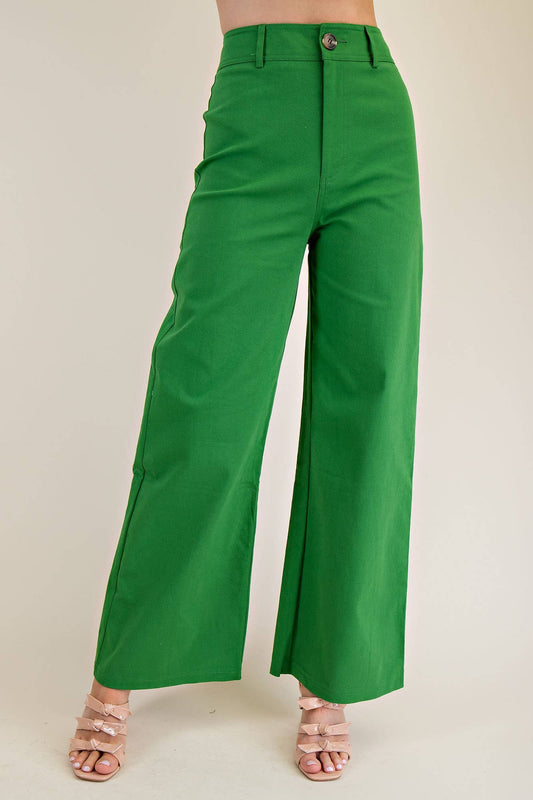 Glam High-Waist Straight Pants: Green