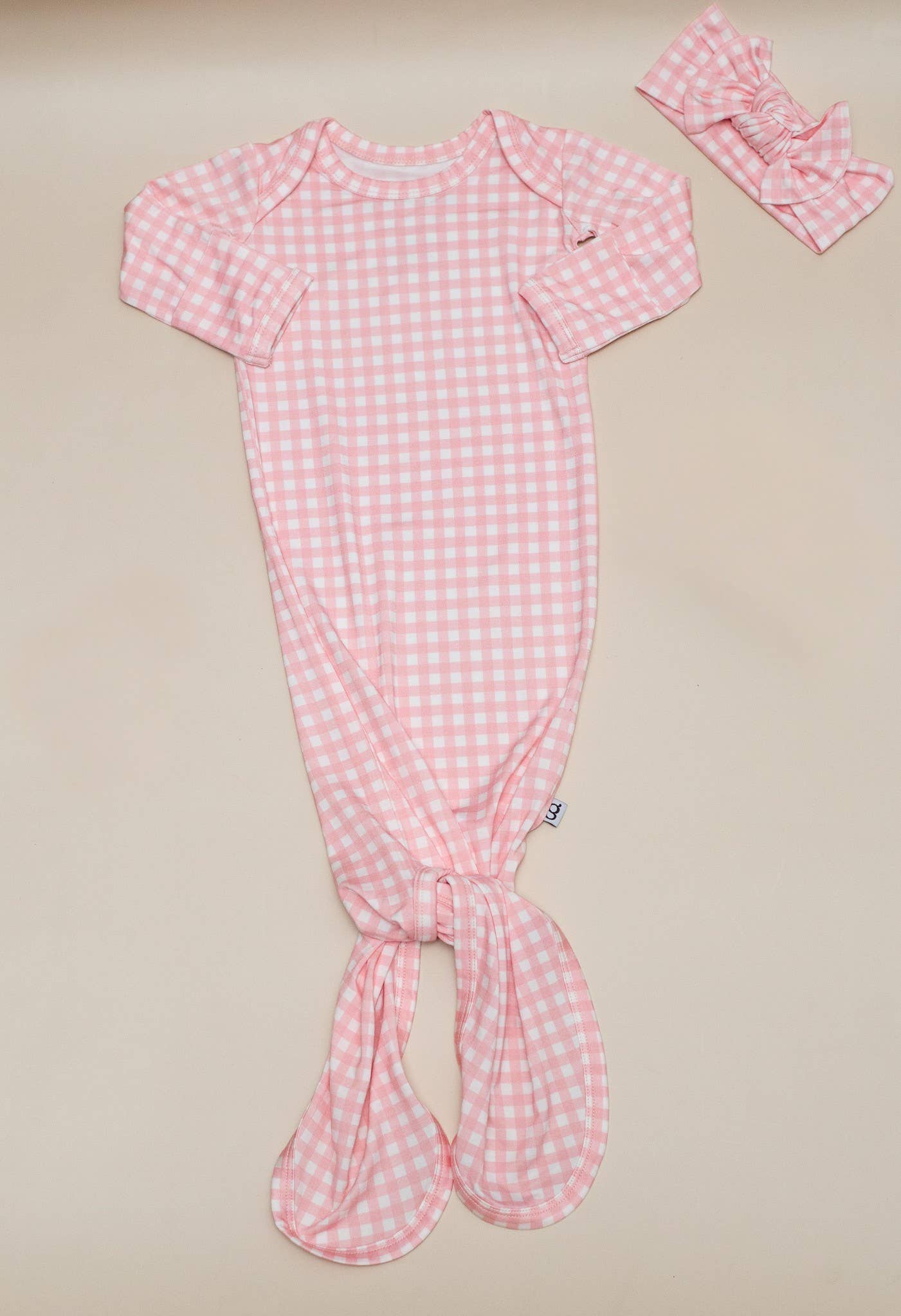 Pink Gingham (Spring/Easter) Knotted Infant Gown: 0-3 mo