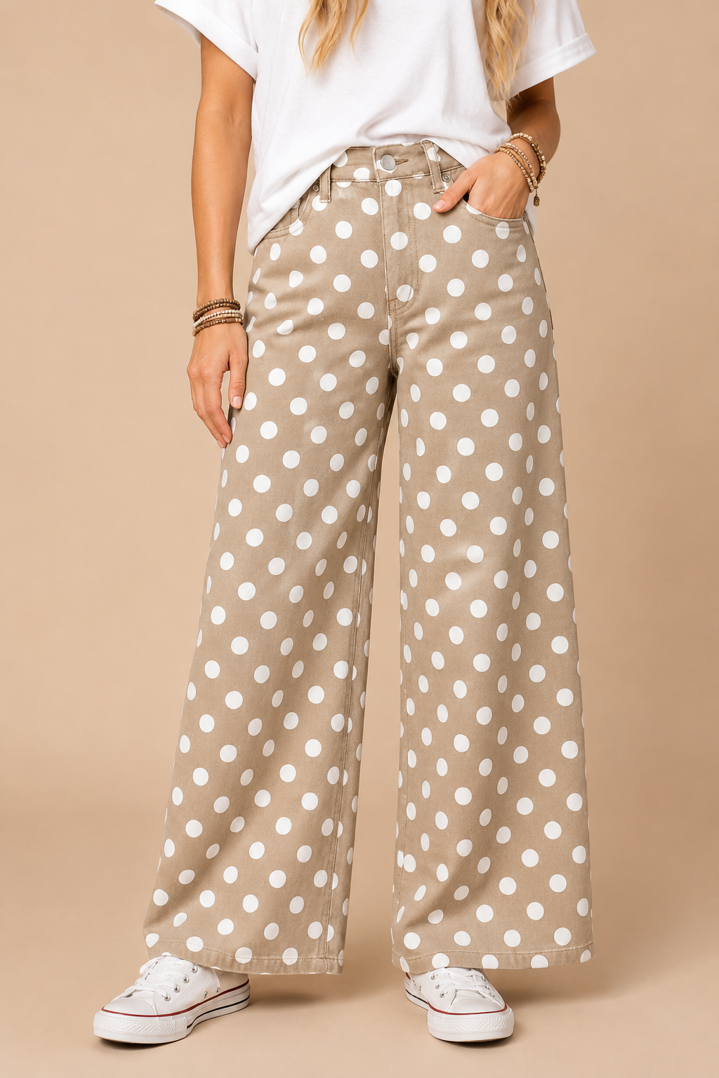Polkadot Denim Relaxed Khaki/White