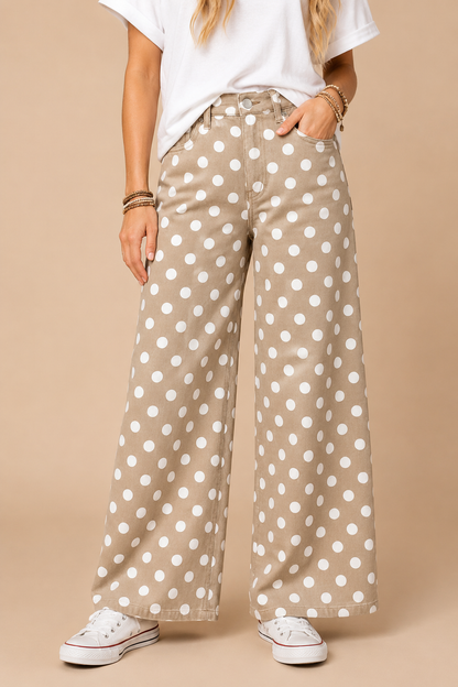Polkadot Denim Relaxed Khaki/White