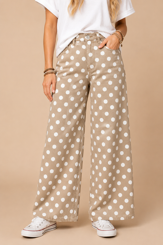 Polkadot Denim Relaxed Khaki/White