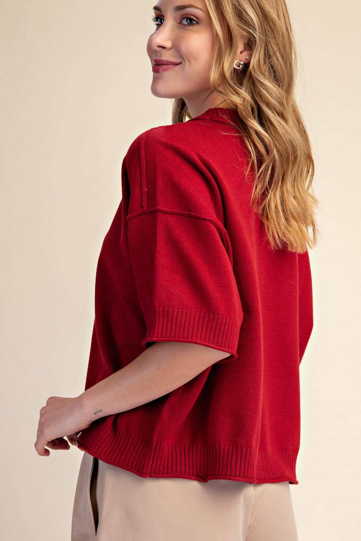 Glam Relaxed Sweater Crew-Neck Burgundy