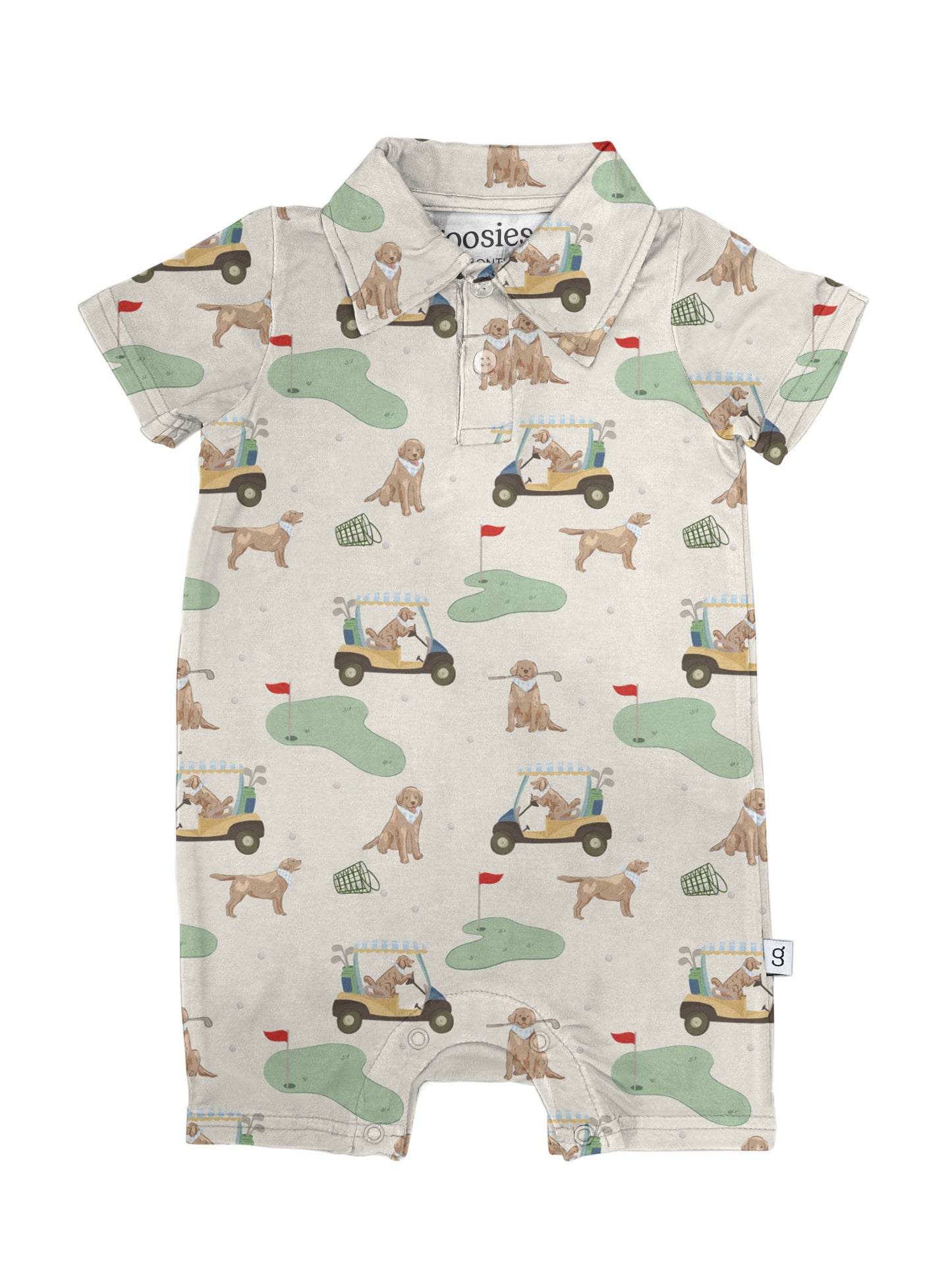 Short Sleeve Polo Romper - Golf Dog: 6-12 mo
