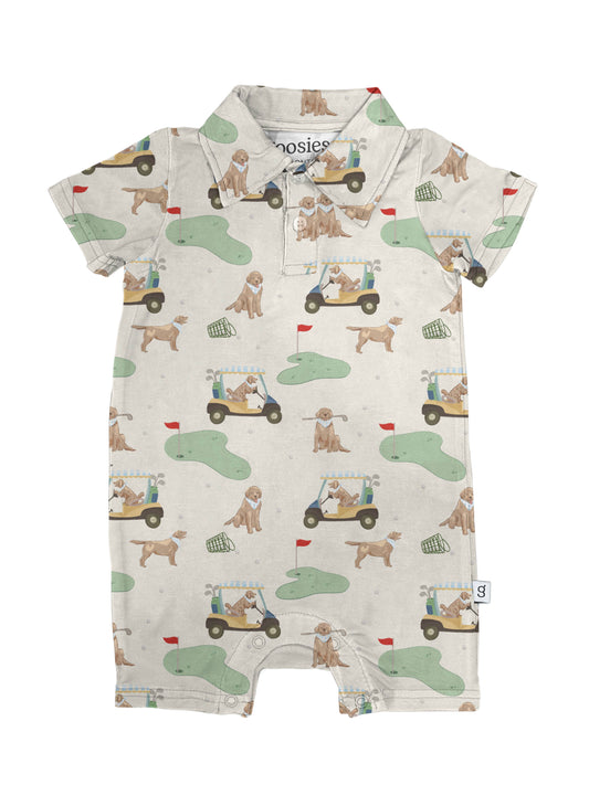 Short Sleeve Polo Romper - Golf Dog: 6-12 mo