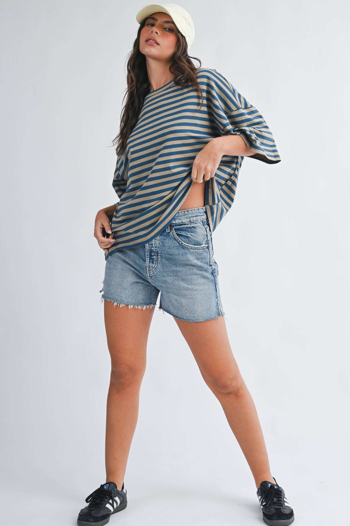 Oversized Stripe Boyfriend Tee Tan