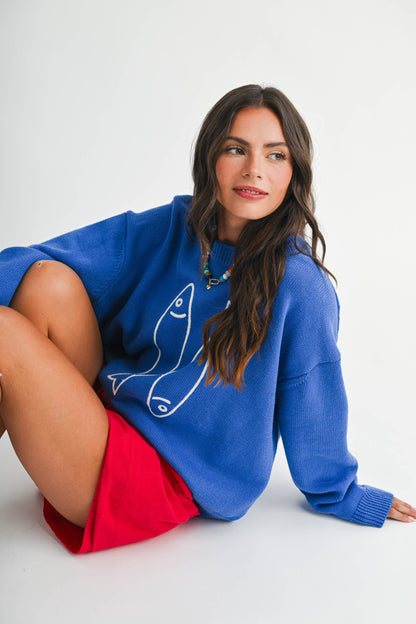 Oversized Graphic Knit Sweater Sardine