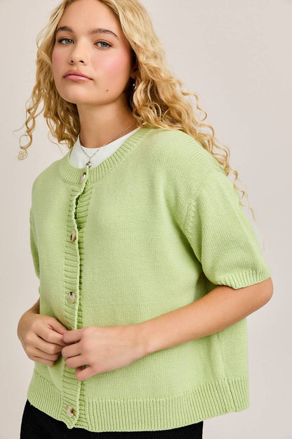 Le-Lis SHORT SLEEVE CARDIGAN: LT BLUE