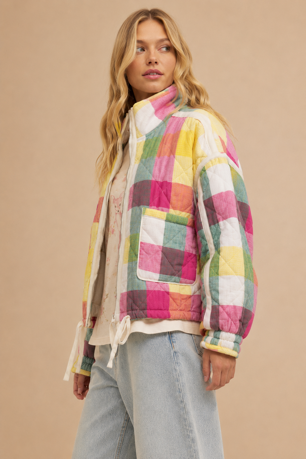 Multi-color Plaid Padded Rainbow Jacket