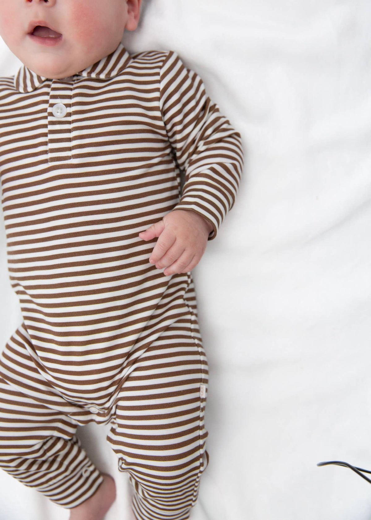 Brown Stripes Sweatshirt Polo Romper 3-6mo
