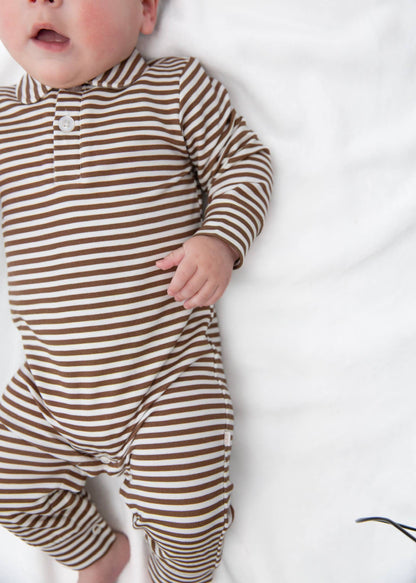Brown Stripes Sweatshirt Polo Romper 3-6mo