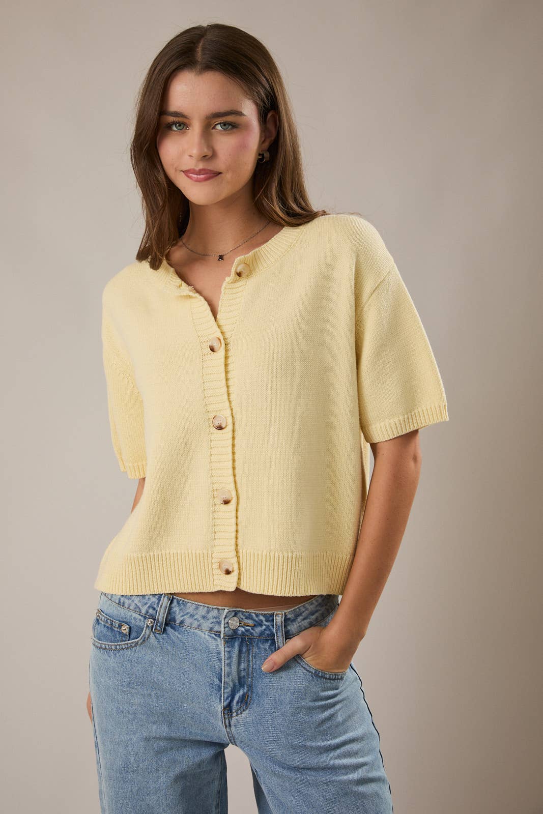 Le-Lis SHORT SLEEVE CARDIGAN: LT BLUE