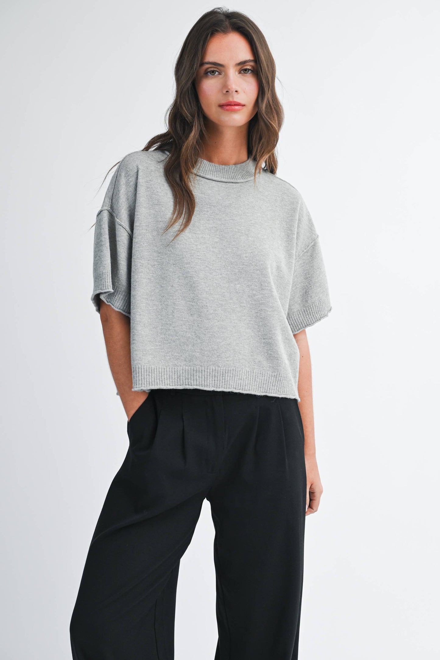 Cropped Short Slv Sweater Camel