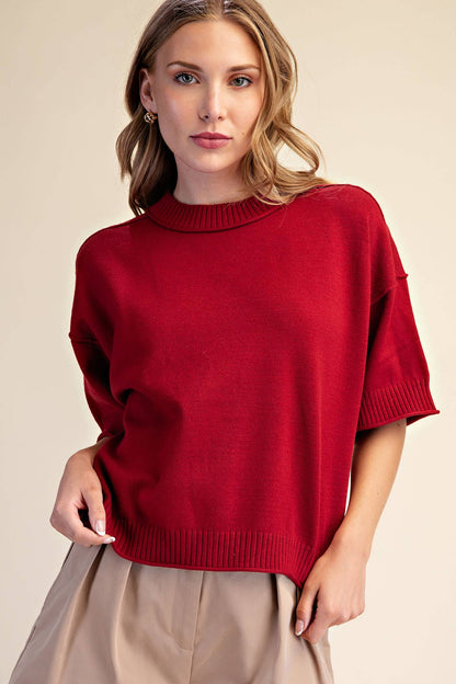 Glam Relaxed Sweater Crew-Neck Burgundy