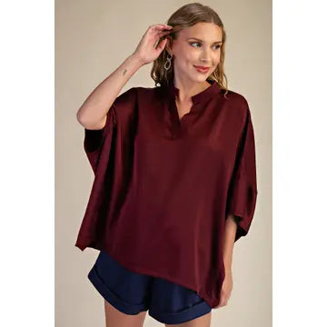 Glam Dropped Shoulder Top Burgundy