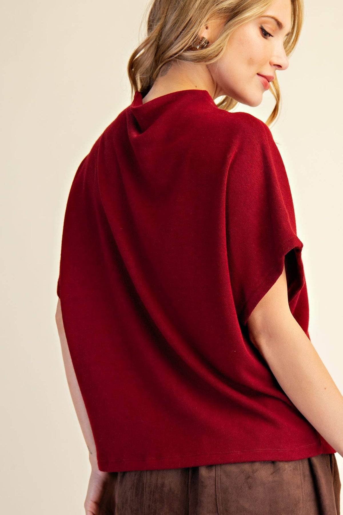 Glam Short Sleeve Top Burgundy