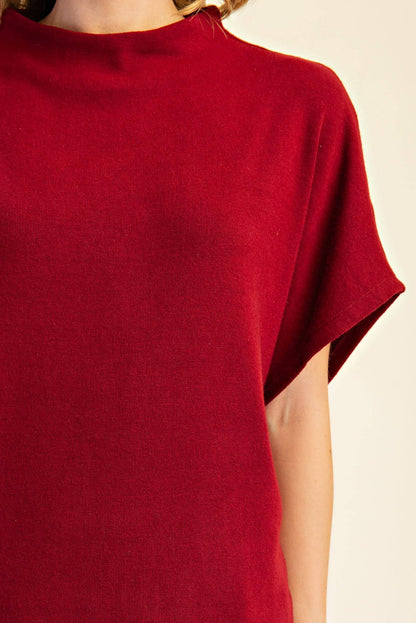 Glam Short Sleeve Top Burgundy