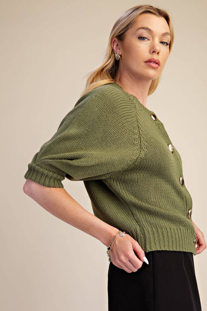 Glam Puff Sleeve Cardigan Olive
