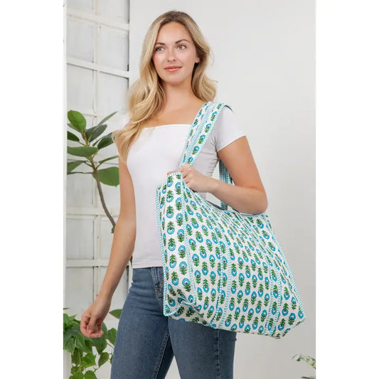 LA Quilted Bag Turquoise Flower