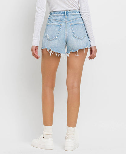 High Rise Distressed Hem A Line Shorts Vervet