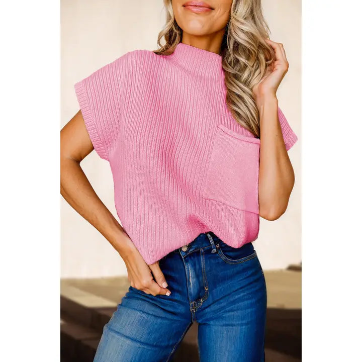 Missy Pink Mock Neck ribbed Sweater