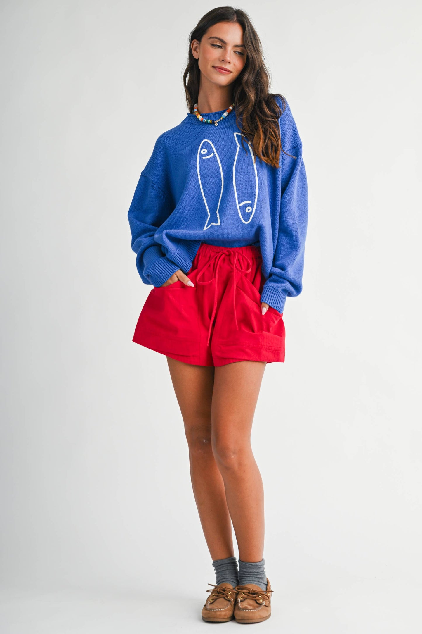 Oversized Graphic Knit Sweater Sardine