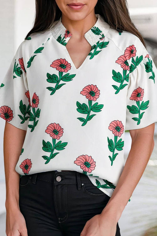 Pink Daisy Split Neck Top