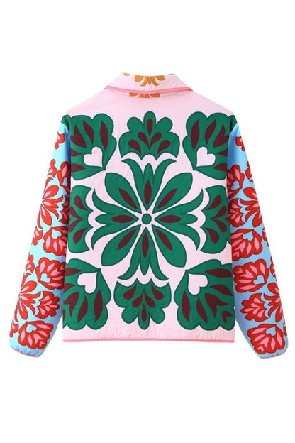 Printed Cropped Quilted Jacket