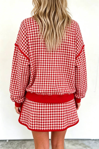 Red Gingham Long Sleeve Skort Set