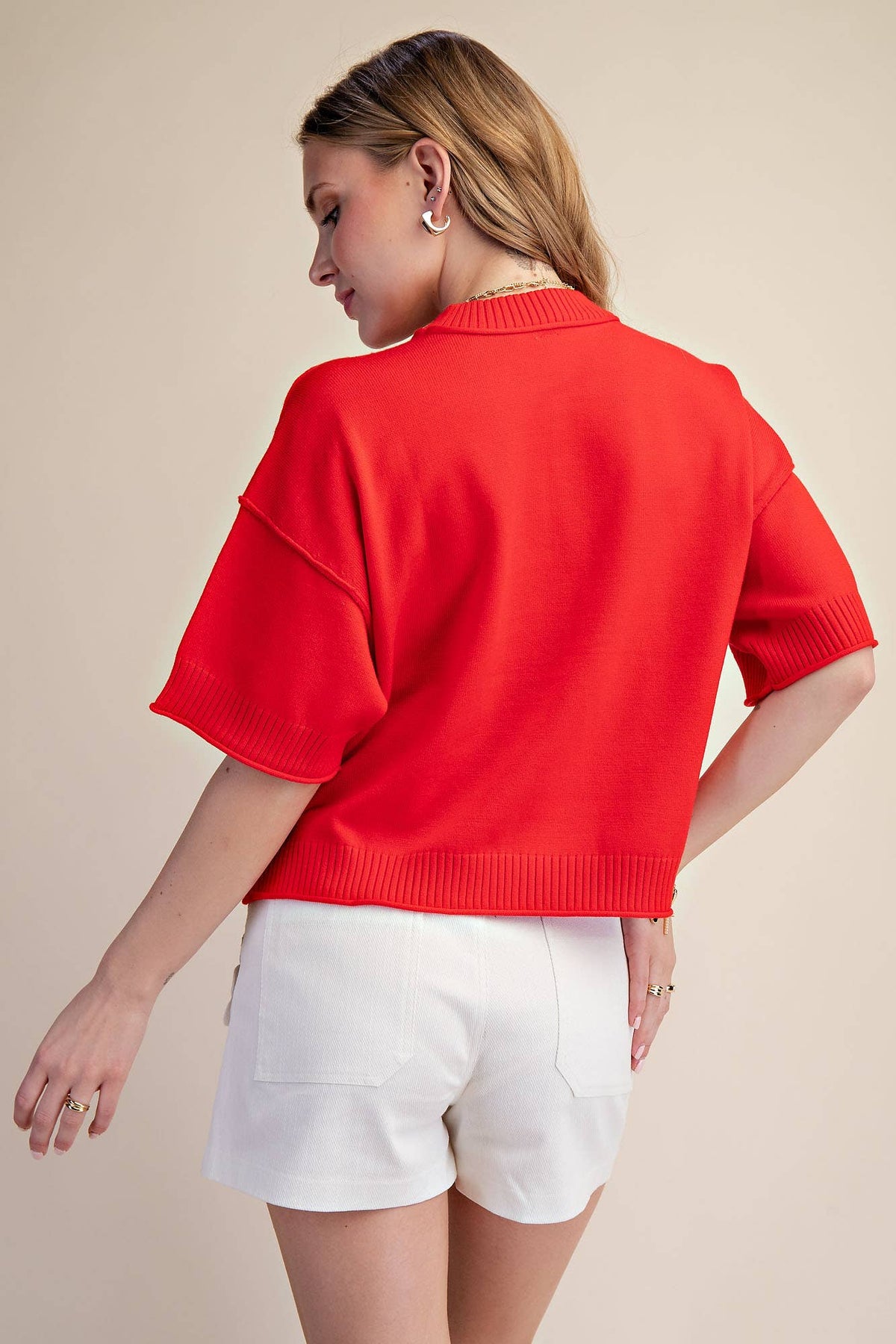 Glam Sweater Elbow Length Sleeves Red