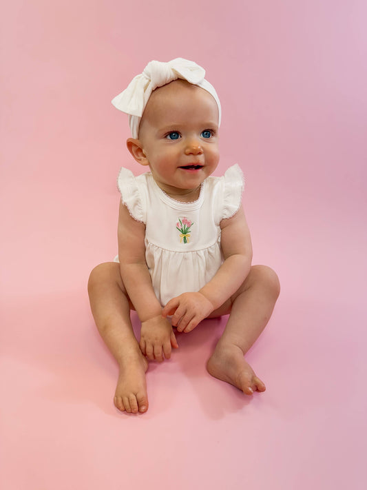 Fancy Tulips Pip Emb Flutter Bubble 6-12mo