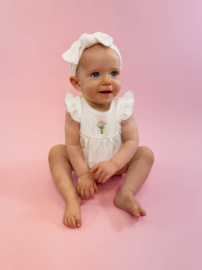 Fancy Tulips Pip Embroidered Flutter Bubble: 0-3 mo