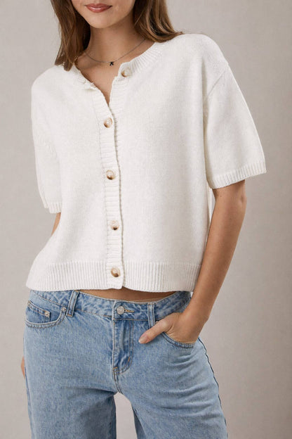 Le-Lis SHORT SLEEVE CARDIGAN: LT BLUE