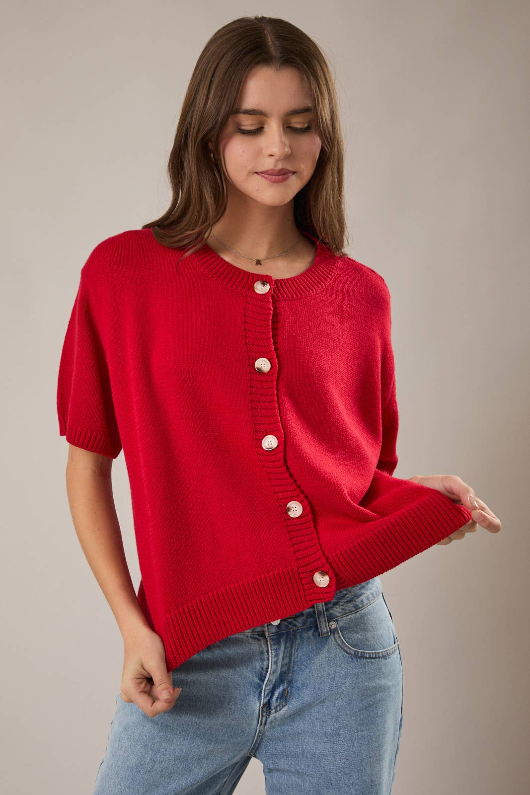 Le-Lis SHORT SLEEVE CARDIGAN: LT BLUE