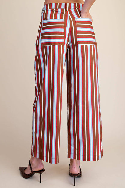 Barrel Leg Stripe Pants Camel/Blue