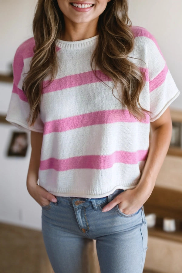 Pink Stripe Short Sleeve Top