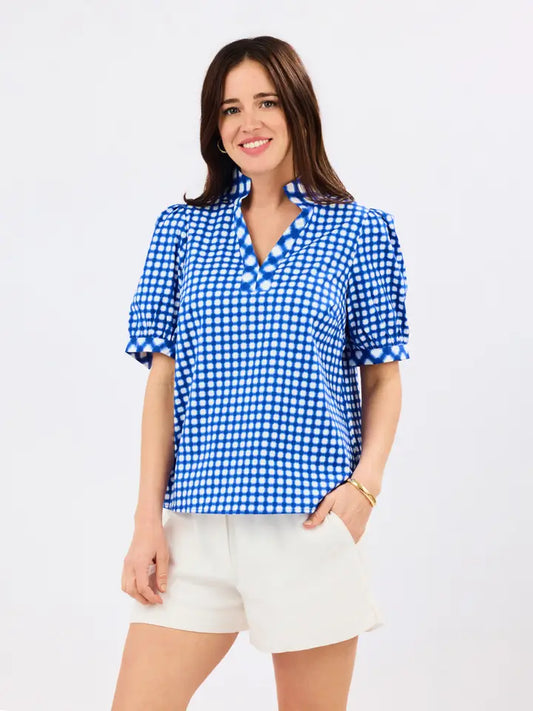 Mary Square Tricia Top Navy Gingham