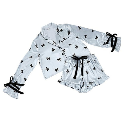 Satin Powder Blue Velvet Bow Pajama Set