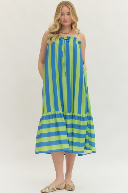 Entro Lime & Blue Striped Dress