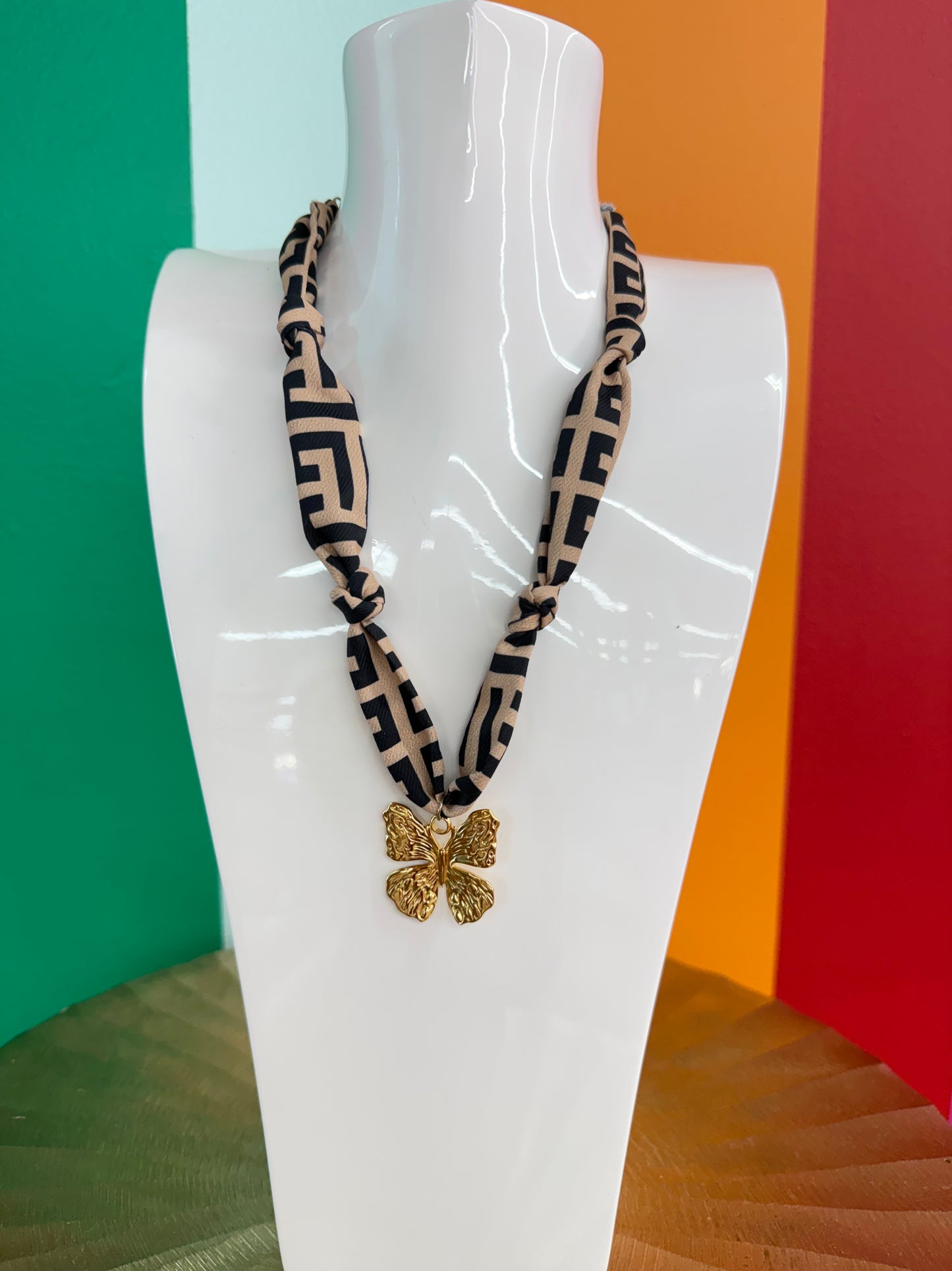 HD Taupe & Black Scarf with Butterfly