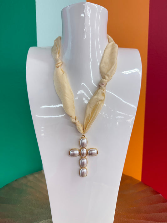HD Cream Scarf Pearl Cross