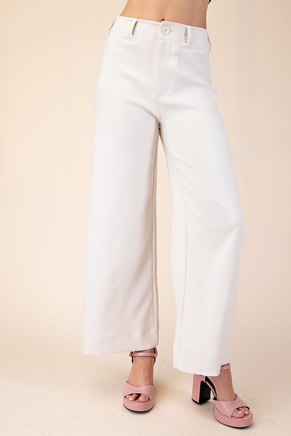 Crop Wide-Leg Cream Pants