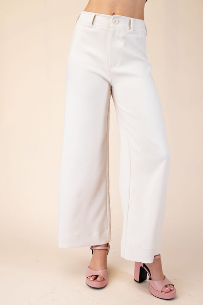 Crop Wide-Leg Cream Pants