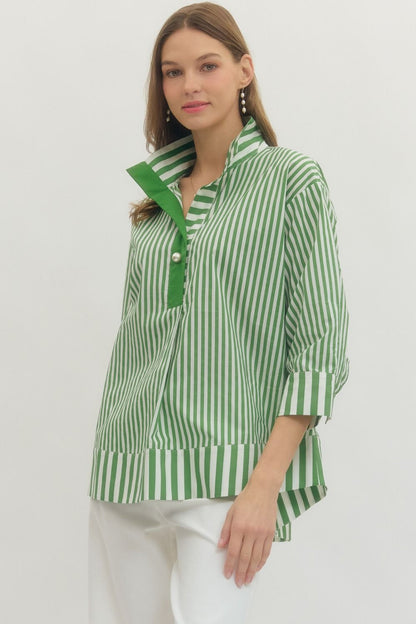 Entro Green Stripe Blouse