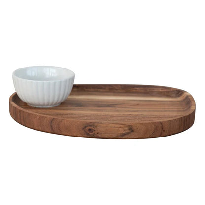 Acacia Wood Serving Tray w Fluted Bowl